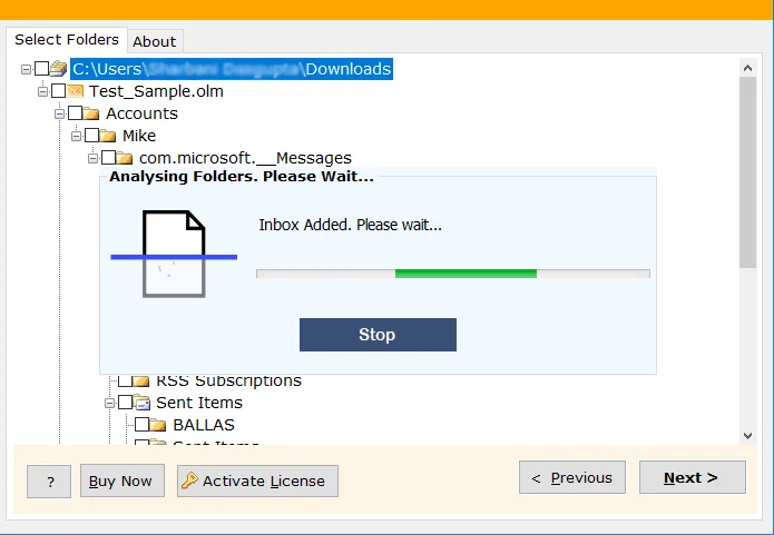 screenshot of MailDivert OLM Converter